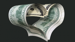 An image of heart made by money