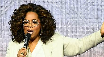 Oprah Winfrey is giving speech