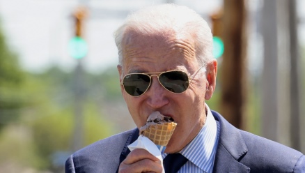 Joe Bide is eating ice-cream