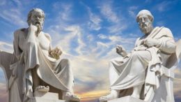 statues of Plato and Aristotle
